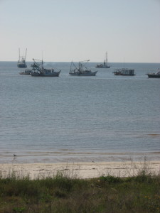This photo of oyster boats dredging at the St. Stanislaus reef was taken in 2010. 